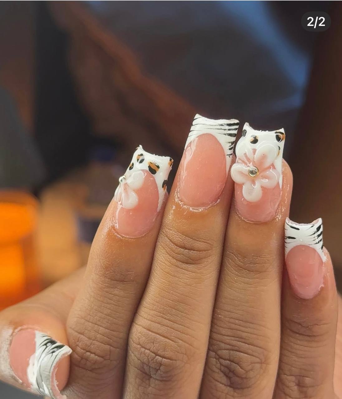 Nail art by Tay — 3D floral with leopard print
