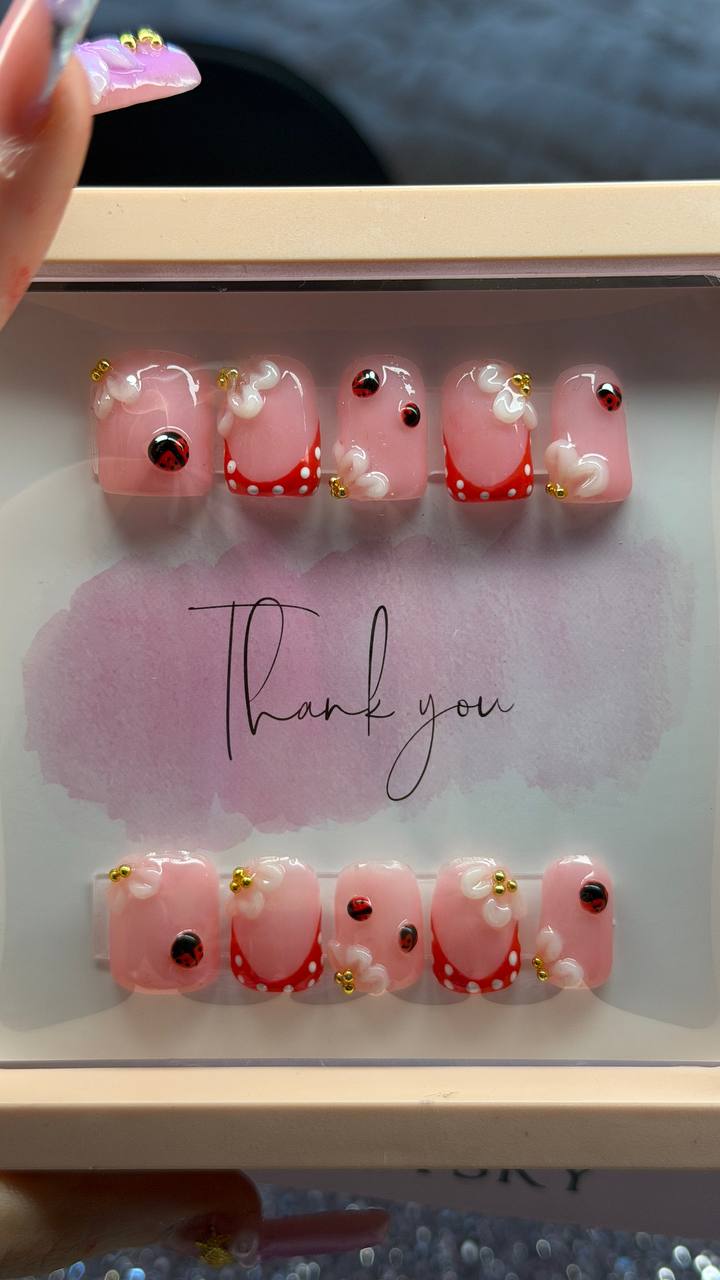 Pink ladybug press-on set by Tay
